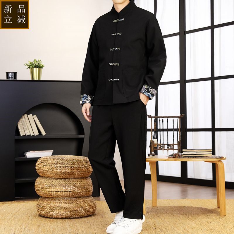 中国风男装新款唐装套装新中式外套休闲夹克男士汉服春秋季两件套