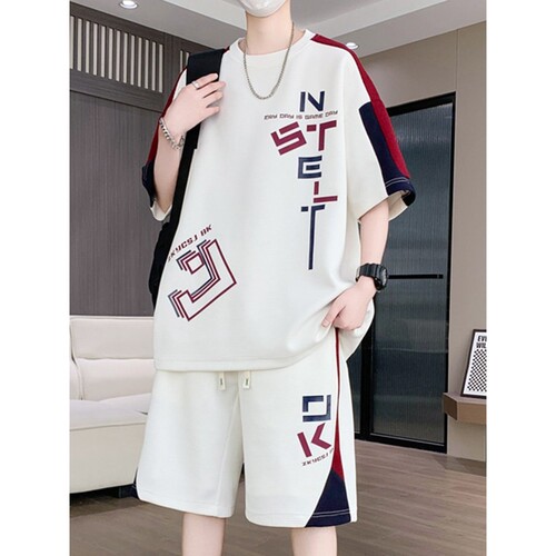 夏季新款短袖短裤套装男青少年t恤高中生潮流帅气休闲运动两件套