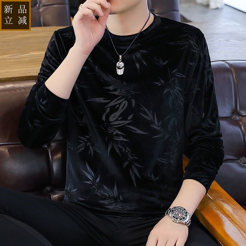 品质30-50岁男士金丝绒卫衣休闲打底衫内衣中青年秋冬季上衣T恤长