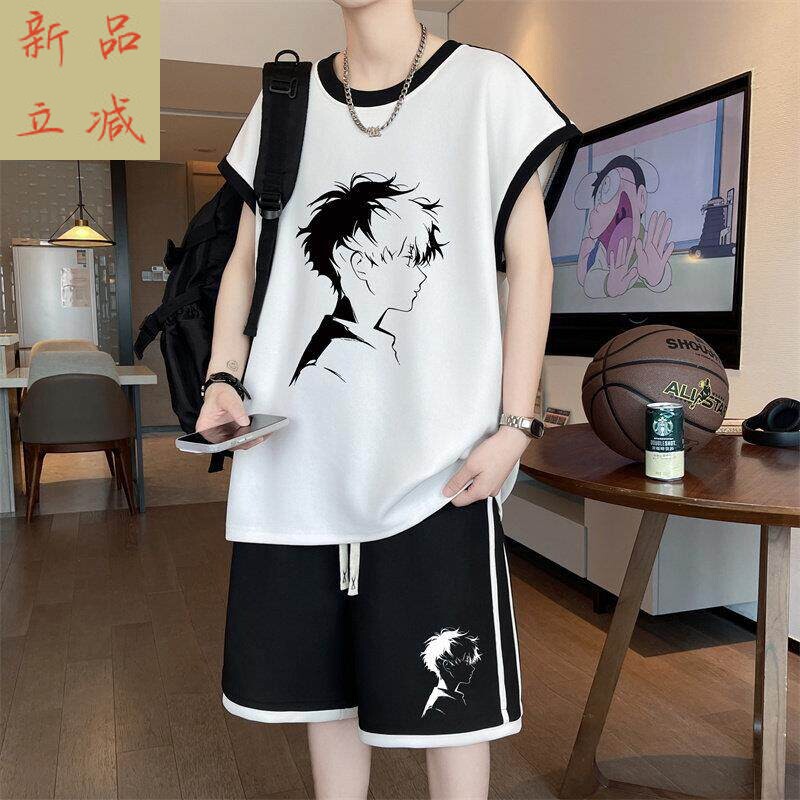 高中学生初中速干冰丝运动套装大童t短裤青少年帅气背心恤男夏季