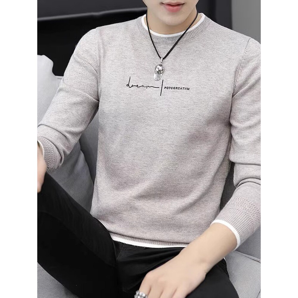 毛衣男士春秋季内搭圆领内搭针织衫潮牌高中学生休闲薄款打底线衣