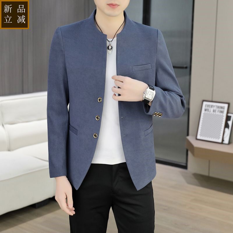 品质春秋季2025新款休闲西服男韩版修身立领中山装上衣潮流小西装