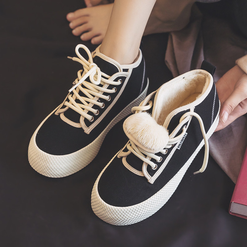 人本加绒帆布鞋女2025冬季新款厚底加厚保暖冬鞋子高帮学生棉鞋女,女鞋,帆布鞋,淘宝优惠券,粉丝福利购,淘宝优惠卷