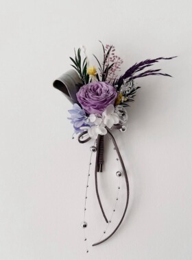 想象STUDIO紫色新郎胸花新娘手腕花永生花戒指花高级伴郎胸花
