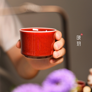 【晓玥】柴窑郎红晓玥窑马克保温主人杯经典红釉茶杯单杯郎窑红瓷