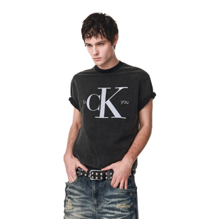 ANTIDOTE 恶搞标语印花洗水重磅T恤做旧短袖男美式复古半袖上衣