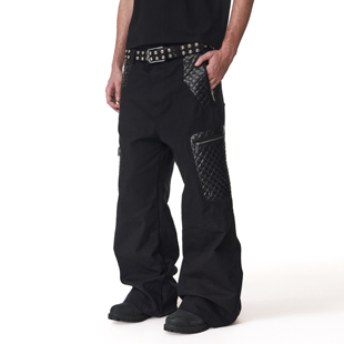 ANTIDOTE 工装裤男潮牌宽松阔腿直筒拼接皮质口袋嘻哈街头长裤