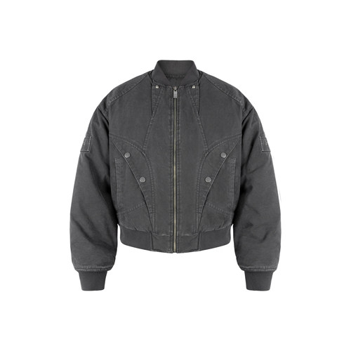 ANTIDOTE解构分割帆布洗水bomber夹克男冬季夹棉飞行外套加厚棉服