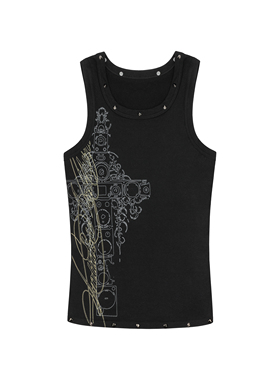 ANTIDOTE花体字线条图案印花修身工字背心男夏季撞钉u领坎肩上衣