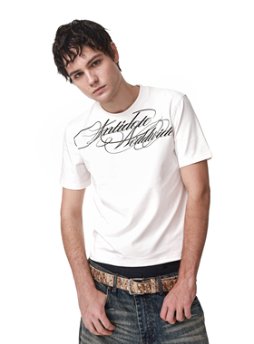 ANTIDOTE花体字印花正肩T恤美式复古短袖男夏季coolmax小领口上衣