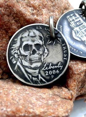 纯手工制作总统币篆刻骷髅流浪币