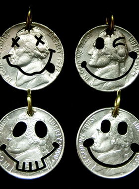 手工硬币微笑脸项链吊坠小丑