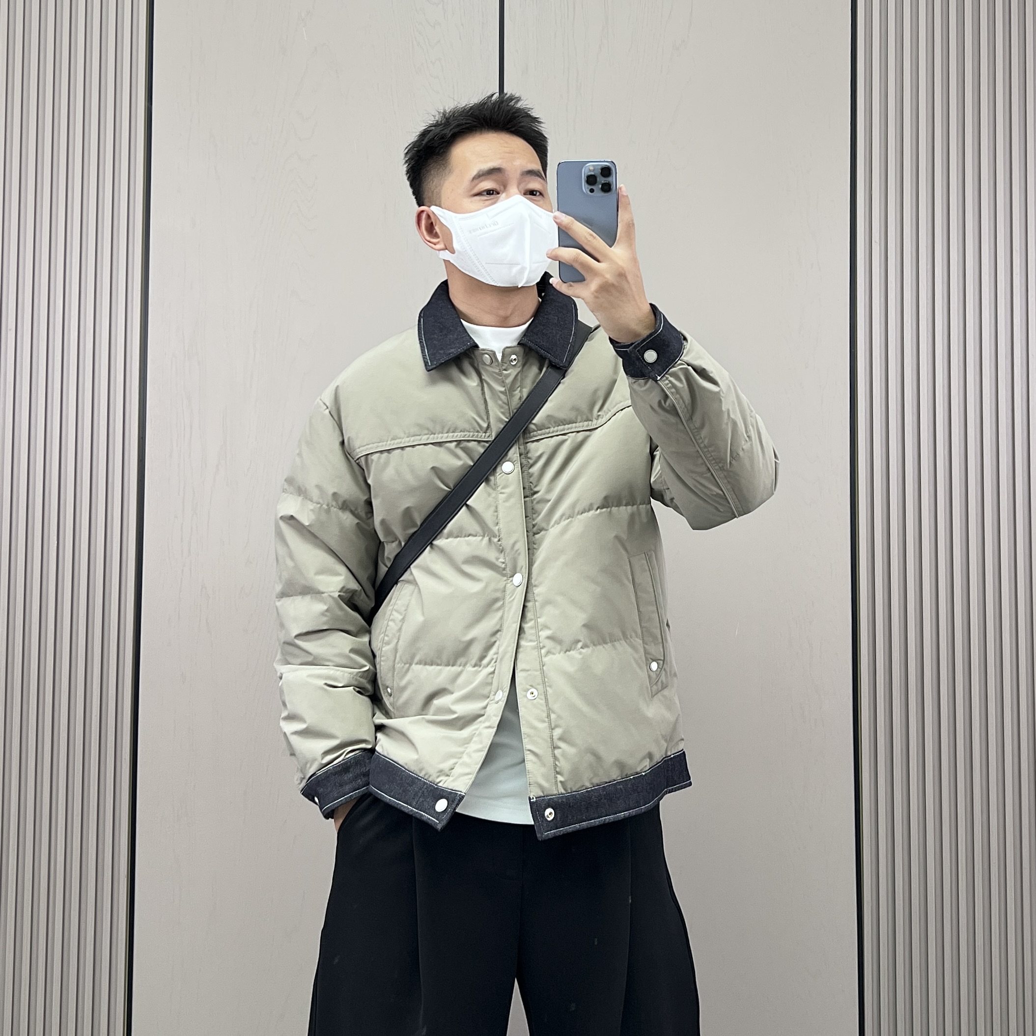 梅一天假两件设计感牛仔拼接轻薄款羽绒服男秋冬季休闲保暖外套潮