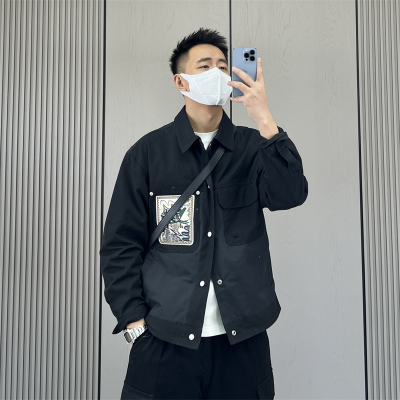 春秋韩版潮流印花休闲工装外套