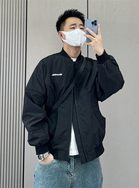 梅一天飞行员夹克男2025春秋新款潮牌男装美式复古宽松棒球服外套