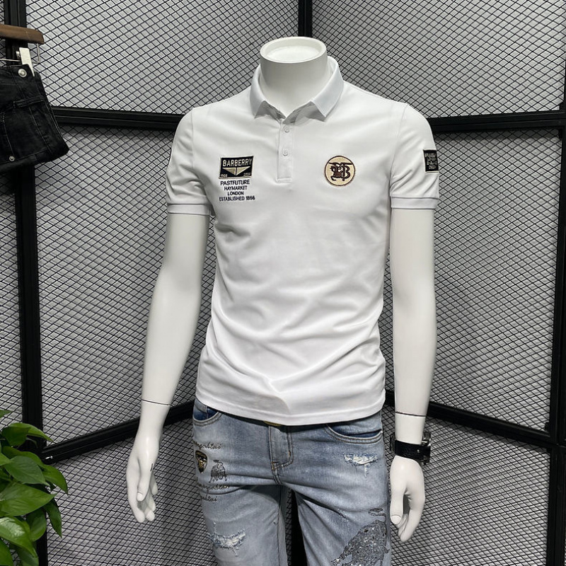 POLO衫男短袖新款夏季纯色绣花章