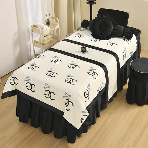 黑色小香风荷兰绒美容床罩四件套