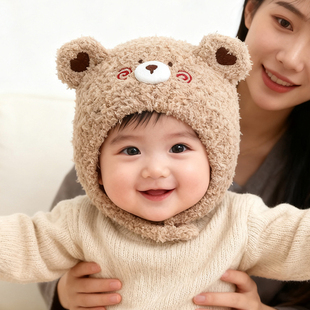 婴儿毛绒帽冬天保暖防风包耳帽男女宝宝超萌卡通秋冬套头护耳帽子