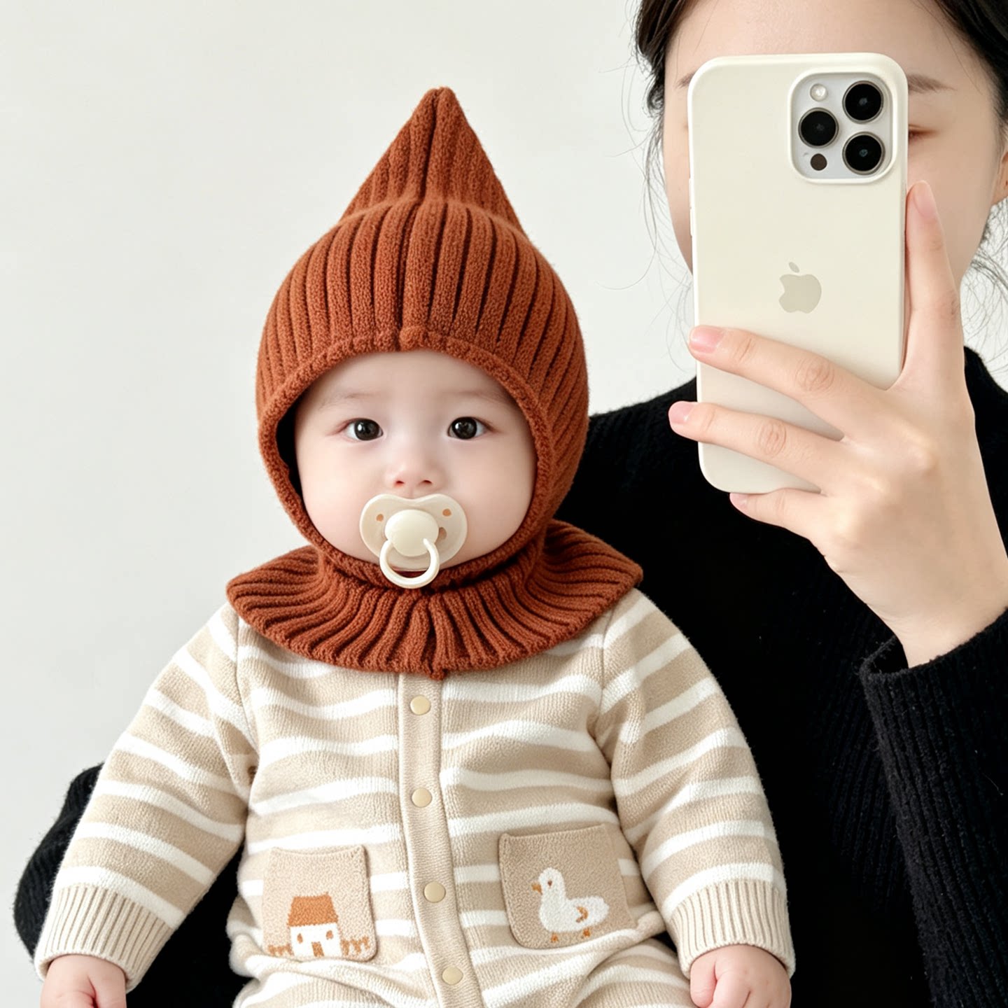 宝宝毛线针织护耳帽子围脖一体防风帽小月龄婴幼儿套头帽子秋韩版