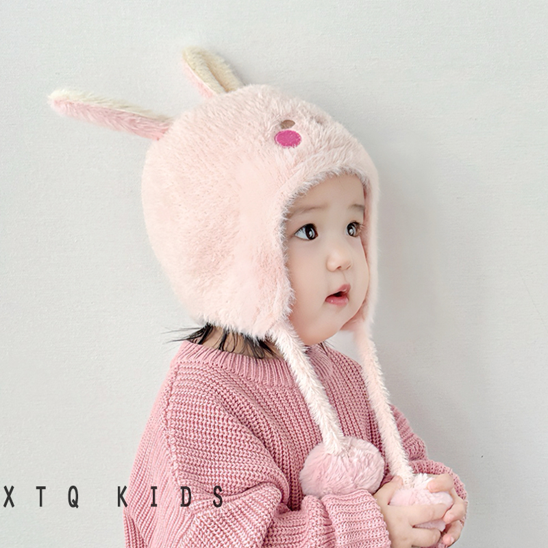 宝宝帽子秋冬季毛绒帽加厚男女儿童超萌卡通护耳帽婴儿针织包耳帽
