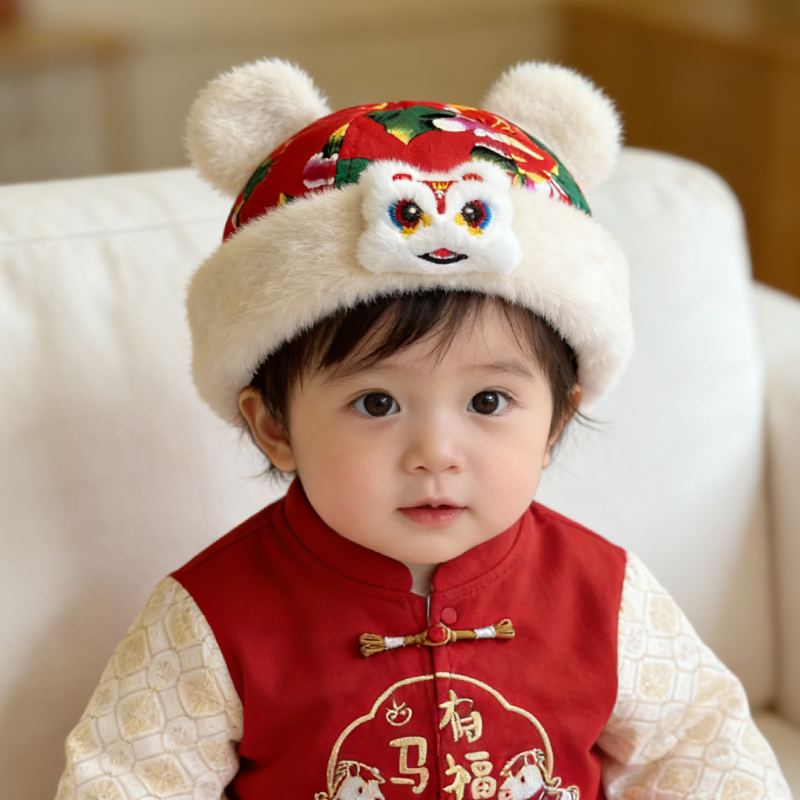 东北大花宝宝地主帽冬季保暖婴幼儿童套头帽毛绒加厚防风2026新款