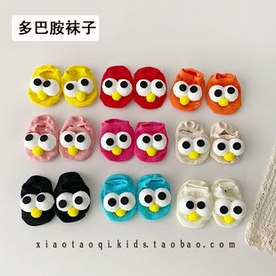 ins婴儿袜子防滑底可爱超萌大眼睛宝宝短袜春秋夏薄款学步袜胶粒