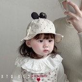 婴儿渔夫帽春秋可爱超萌男女宝宝遮阳帽夏季 波点盆帽潮 小月龄韩版