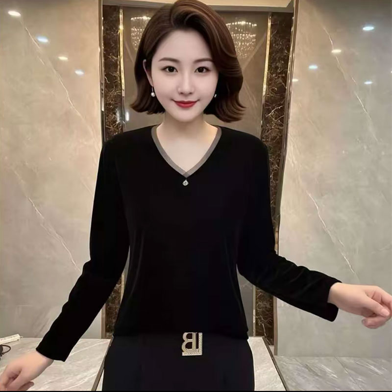 高级感简约金丝绒小衫女2026年秋季新款时尚气质百搭显瘦V领上衣