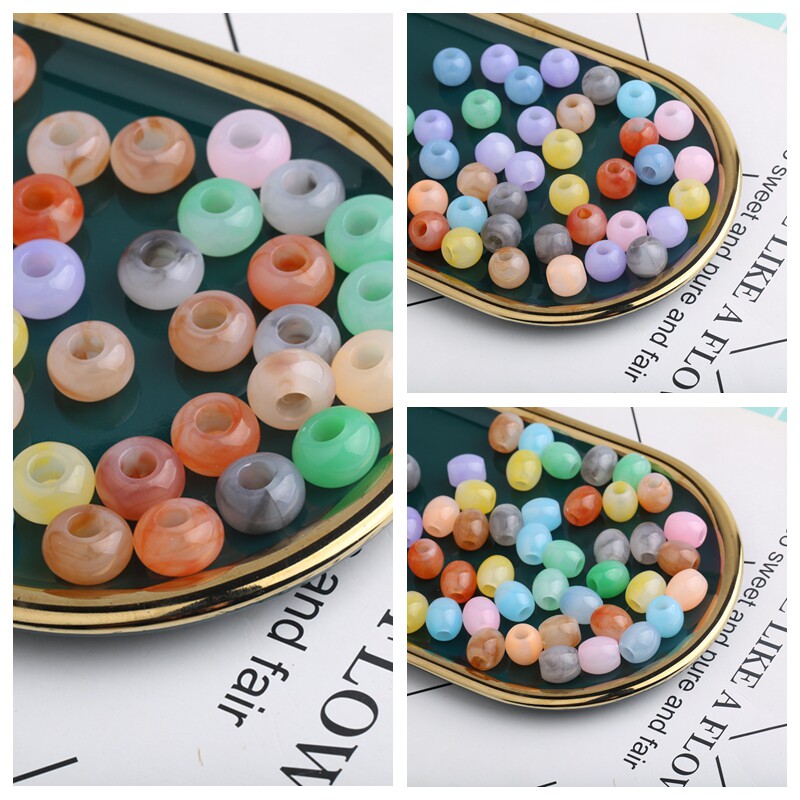 仿玉石珠双色大孔圆珠子diy材料串珠编制编手链项链发簪饰品配件