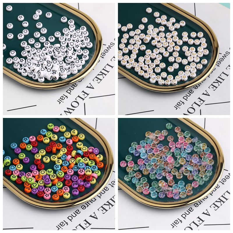 diy儿童早教串珠亚克力散珠字母珠月扁珠钥匙扣饰品配件手链编织