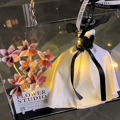 diy有钱花婚纱款玫瑰花材料包结婚情人母亲节摆件送女友闺蜜珍珠
