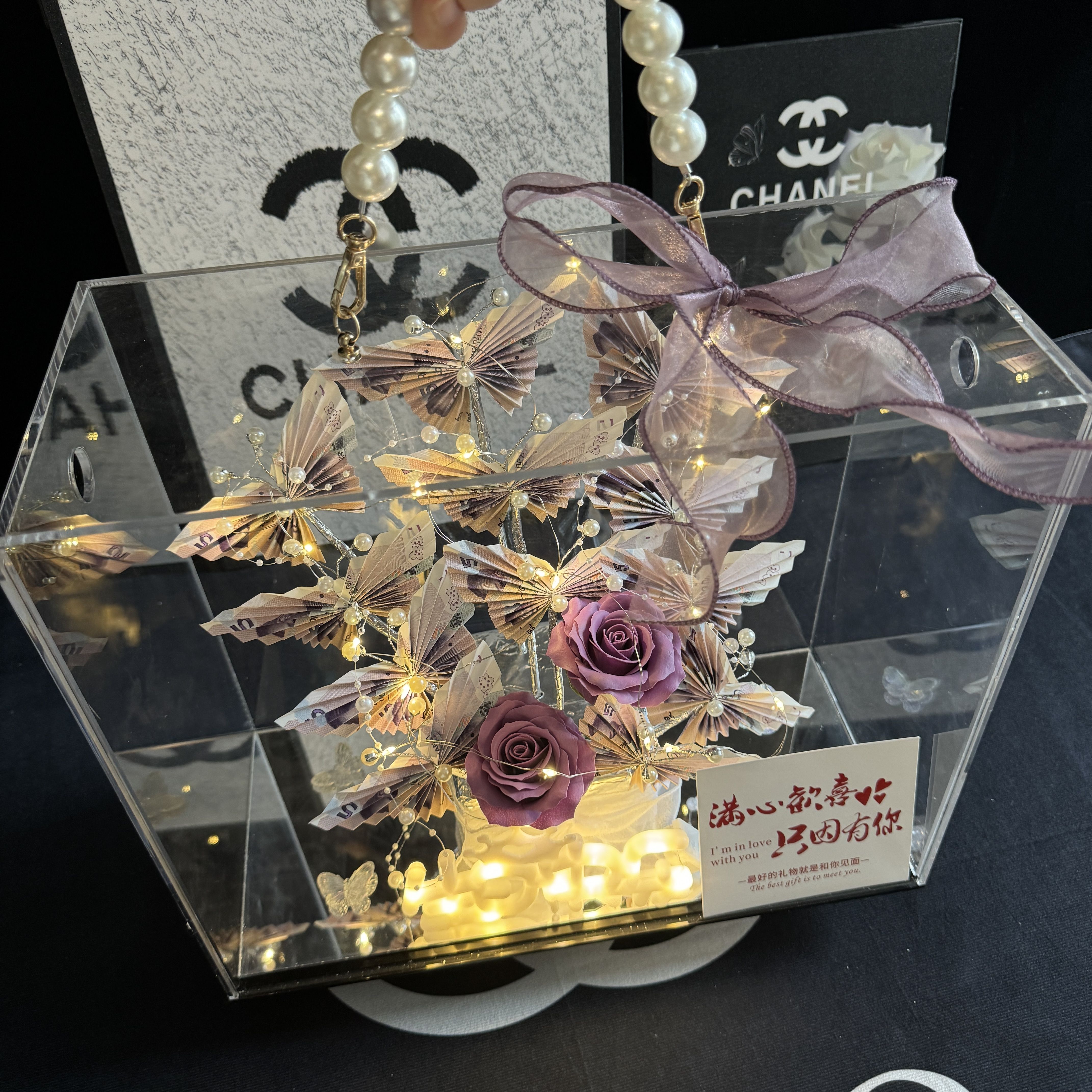 蝴蝶有钱花diy材料包5元紫色系送女生闺蜜生日成人礼仪式感高档盒