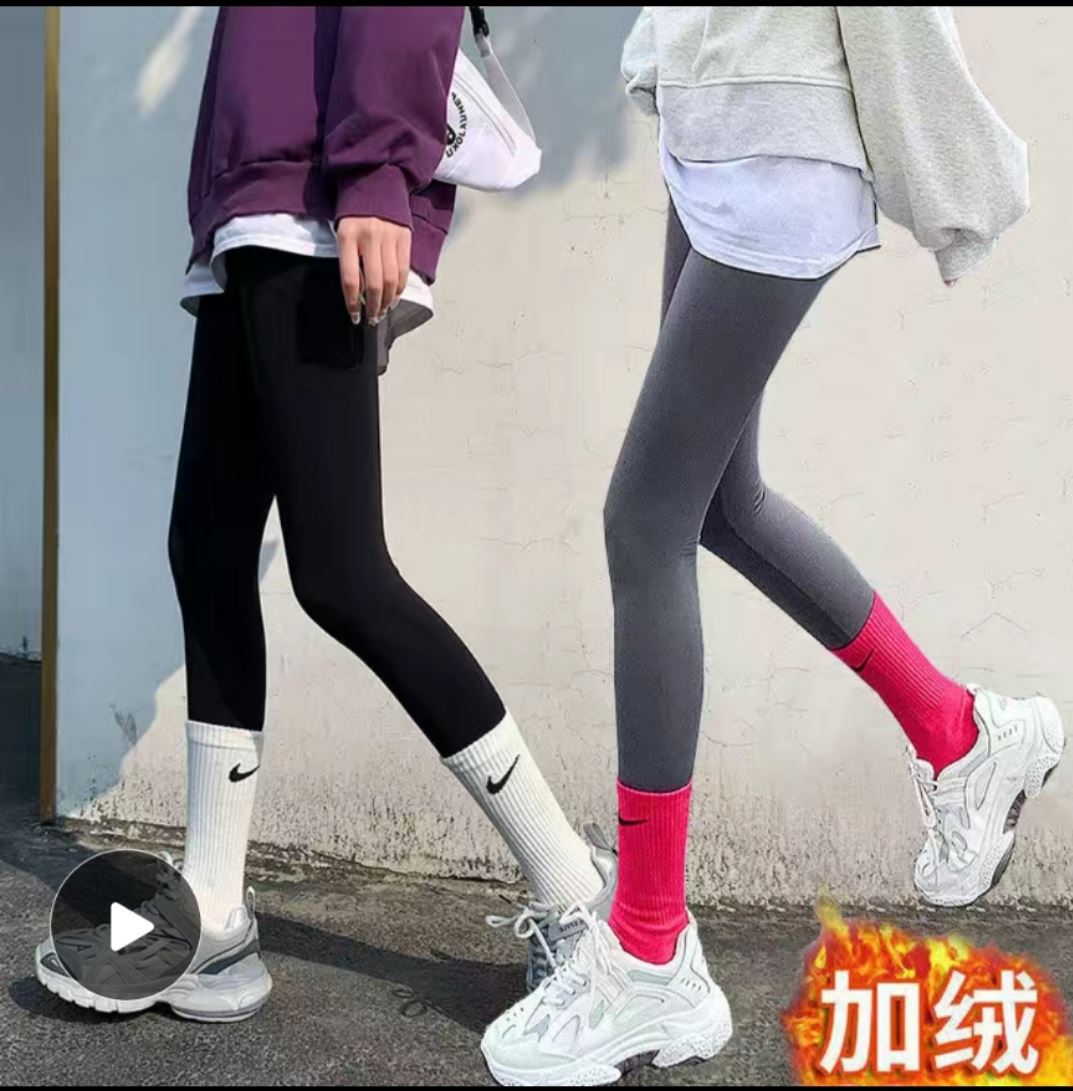 配鲨鱼裤的袜子老爹鞋中高筒袜女春秋潮外穿搭打底袜