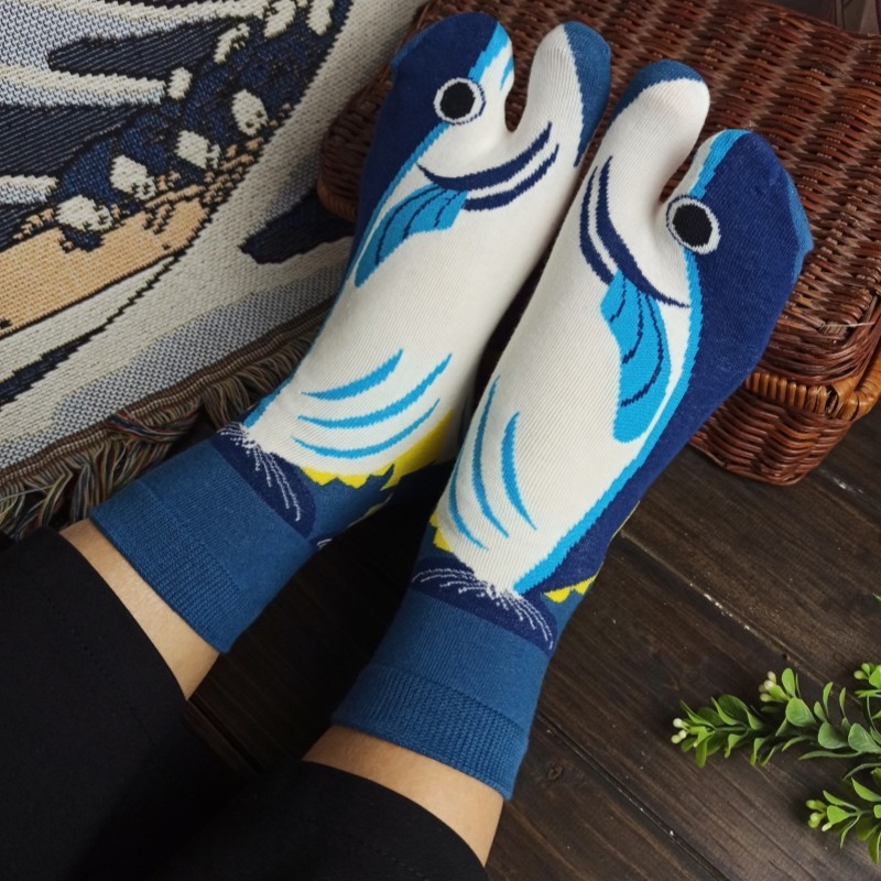 袜子铺子和风卡通动物日系足袋二指趾纯棉女士分趾袜 个性蓝鲳鱼,女士内衣/男士内衣/家居服,短袜,淘宝优惠券,粉丝福利购,淘宝优惠卷