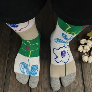 袜子铺子小花精梳棉提花分趾袜二指袜足袋高筒纯棉木屐人字拖女