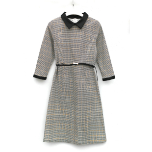 专柜品牌撤柜折扣 复古赫本翻领小格子棉质连衣裙 千系列2020春装