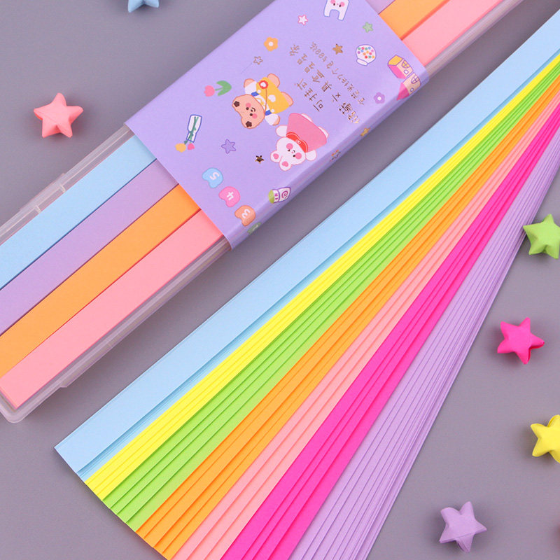 长方形储蓄盒装星星折纸五角星手工纸条幸运星许愿卡通纯色彩纸