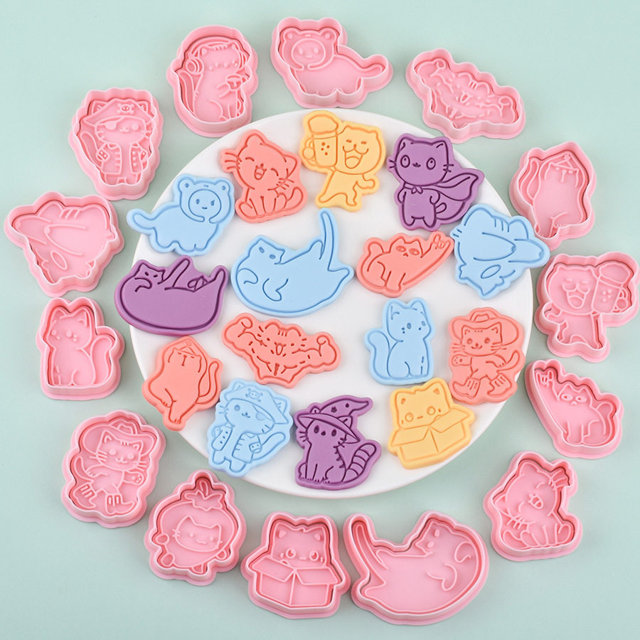 日系小猫系列3D印花饼干模具 diy宠物零食立体咖啡香牌印花按压式