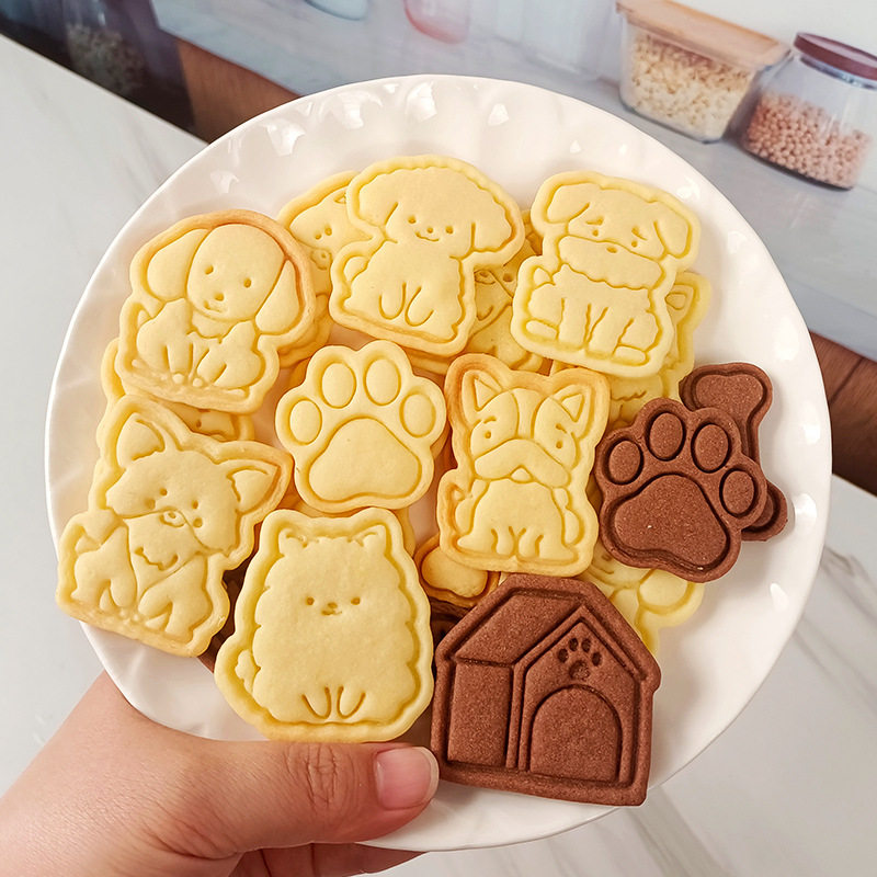 宠物柯基金毛小狗零食饼干模具骨头狗爪曲奇印花烘焙咖啡香牌切模
