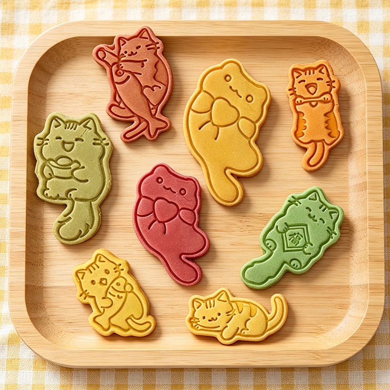 小猫卡通猫咪饼干模具烘焙可爱创意曲奇立体按压式咖啡香牌模工具