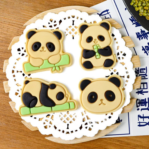 卡通国宝熊猫吃竹子粽子饼干模具端午节曲奇3d立体按压式烘焙模具