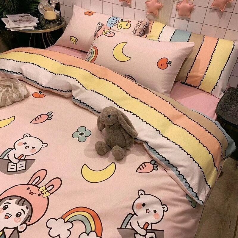 [Cotton denim]Japanese Sweet lovely Hearts The bed Four piece suit pure cotton sheet Quilt cover Threein the Bedclothes , Bedding Sets/Family of four/Multiple sets of  category - from Buy2taobao.com to provide professional Taobao agent buy service