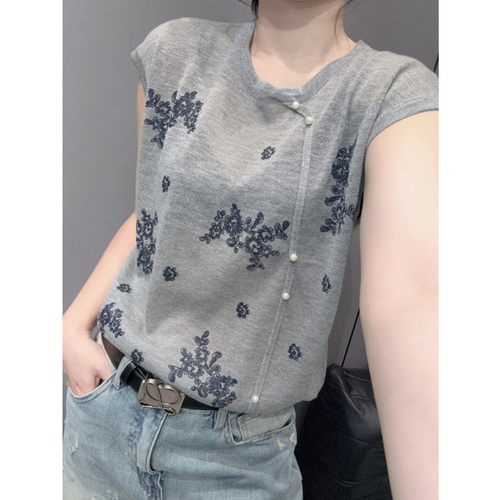 洋气印花短袖女冰丝针织衫宽松