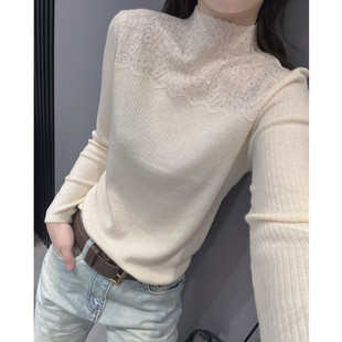 一体绒半高领长袖针织衫女内搭洋气修身毛衣加绒打底小衫上衣秋冬