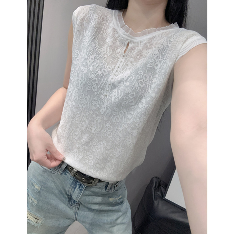 性感镂空提花冰丝针织衫短袖女