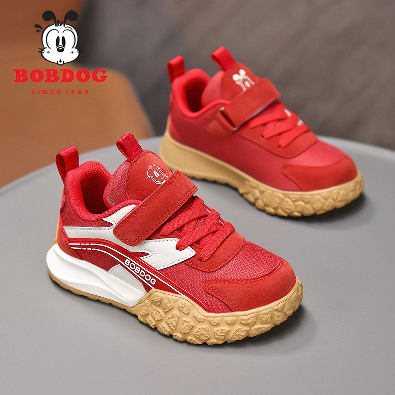 巴布豆童鞋男童鞋子春秋款网面透气儿童运动鞋轻便红色男孩休闲鞋