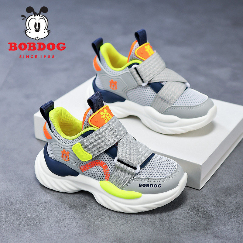 巴布豆童鞋男童鞋子春秋款魔术贴网面透气儿童运动鞋中大童跑步鞋
