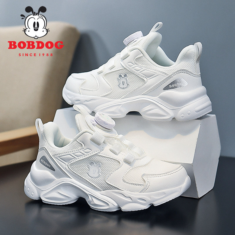 巴布豆童鞋男童鞋子儿童小白鞋网面透气校园白色运动鞋女孩跑步鞋