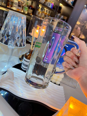 法兰克福frankfurter精酿啤酒德啤带柄竖纹加厚扎啤玻璃酒水杯具