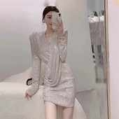 闪闪亮片新年战袍年会礼服裙 法式 亏本清仓 小香风连衣裙女冬季